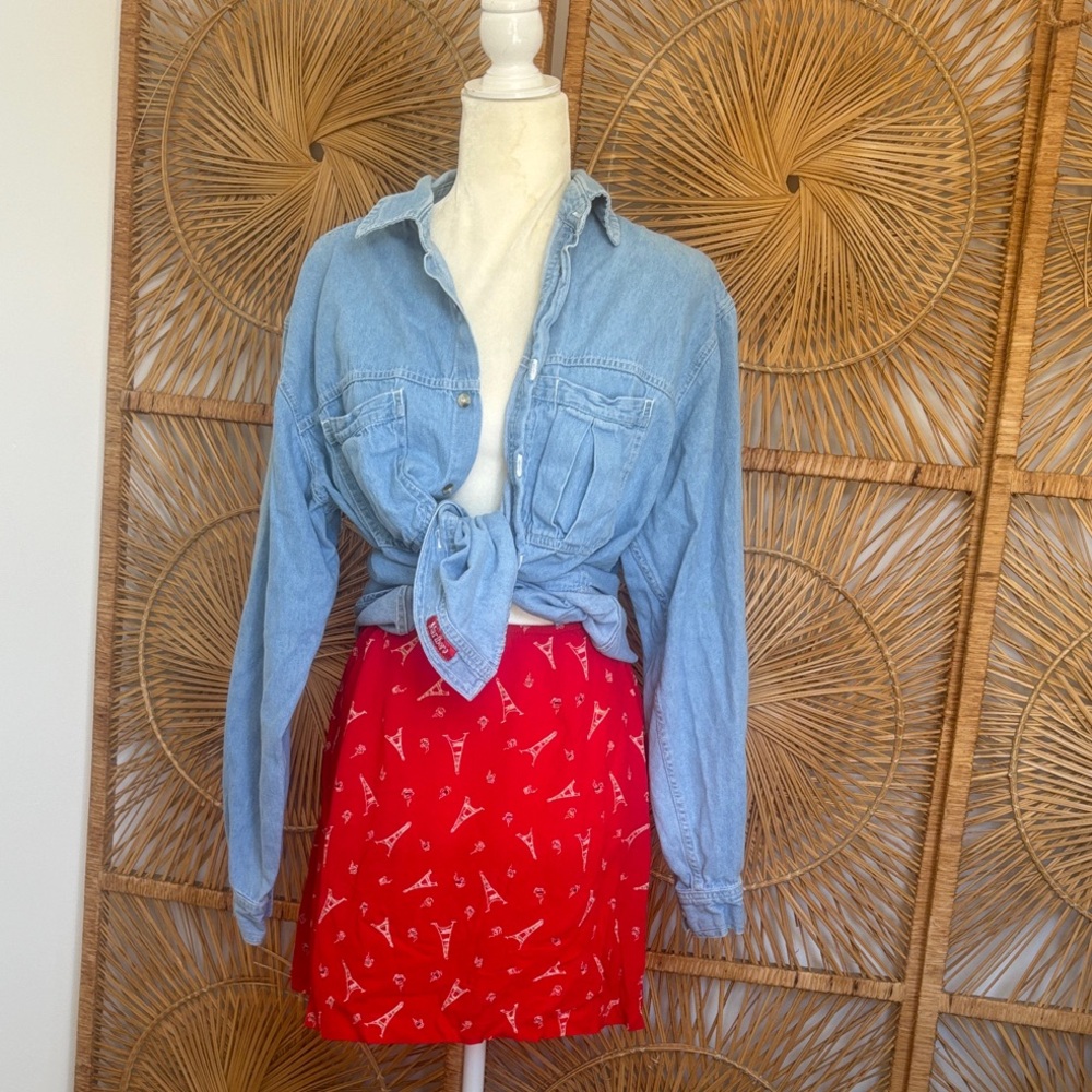 Red Eiffel Tower and coffee Patterned Women's Skirt